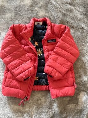 Patagonia Kids Coral-Red Puffer Jacket with Star Lining